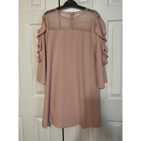 Tahari Levine Dress Pink 10 Ruffle 3/4 Sleeve Stretch Shift Career Church - Picture 7 of 7